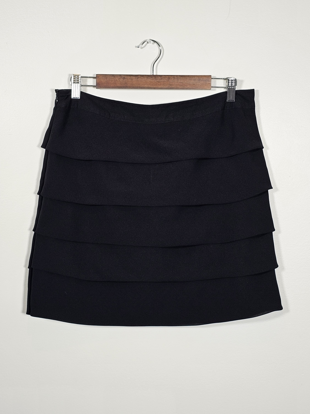 Anthropologie Black Tiered Ruffle Mini Skirt Sz L